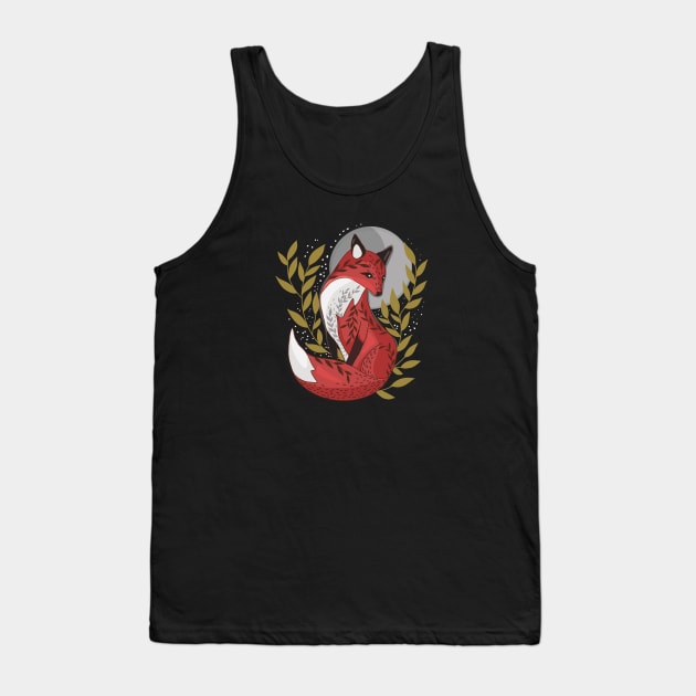 Red Fox Under Moonlight Tank Top by Mitalim